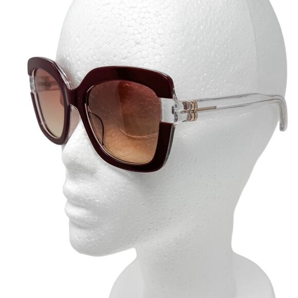 Bally Oversized Square Butterfly Sunglasses Bordeaux Red with case BY0020H - Picture 1 of 9
